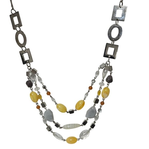 Vintage Lia Sophia Multi Strand Beaded Chunky Chain Necklace Statement Jewelry - Picture 1 of 7